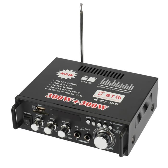 Mini HiFi Audio St/ér/éo Amplificateur de Puissance BT 2CH LCD Display FM Radio Portable Voiture Maison 400 W T/él/écommande Amplificateur Audio 12V 220V