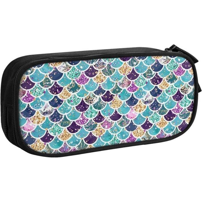Trousse à Crayons Sirène à Paillettes Pour Enfants - 20 Cm, Rose Et Violet, Fermeture Éclair