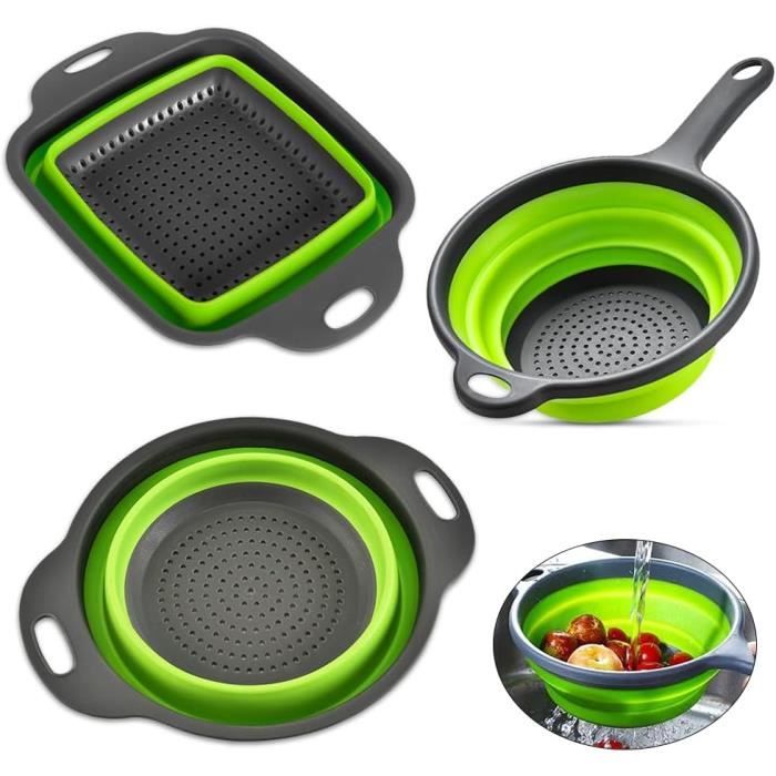 Egouttoir Pates 2 Pièces Passoires De Cuisine Pliables, Passoire Pliable En Silicone Passoire Retractable Pliable