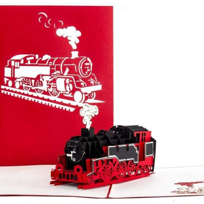 LIN - Pop Up 3D Carte De Voeux, Locomotive à Vapeur, (#152