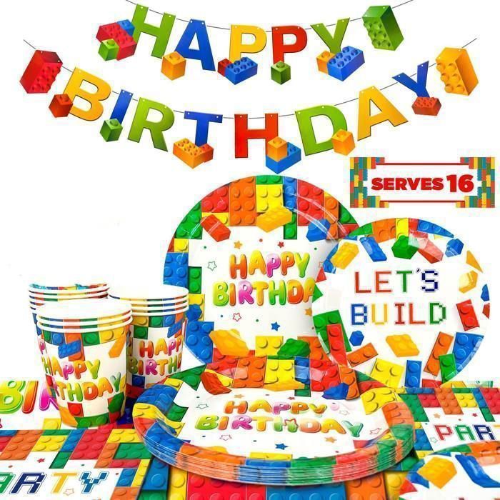 Kit Décoration Anniversaire Enfant - 12 Bracelets, Sacs Cadeaux, Blocs Construction Et Porte-Clés - Cadeau Fête