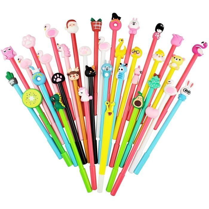 80 Stylos à Encre Gel 0.5mm - Motifs Kawaii Aléatoires - Encre Noire - Pour École, Bureau, Cadeau