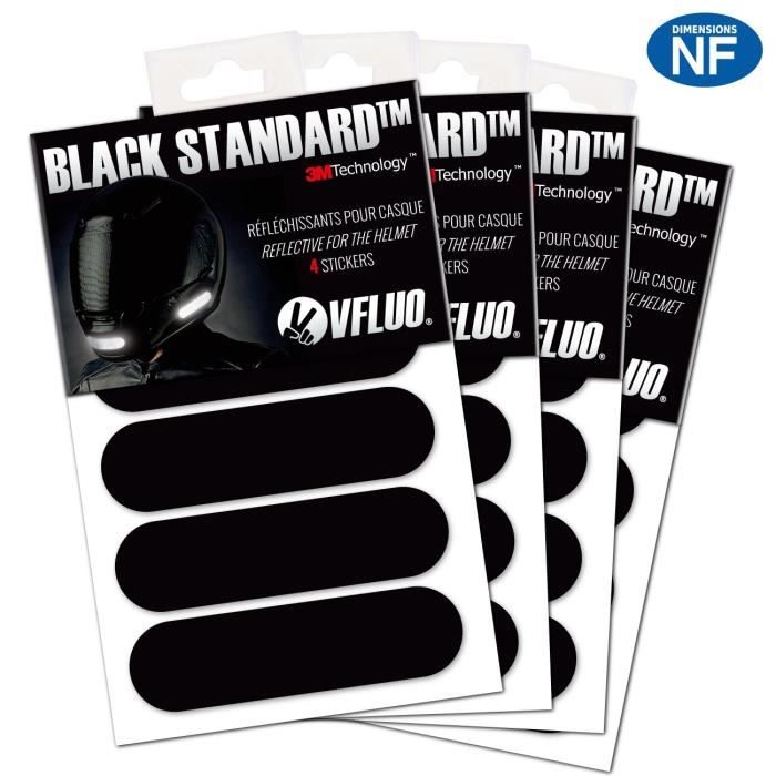 VFLUO BLACK STANDARD , (lot de 4) Kit 4 bandes stickers rétro réfléchissants pour casque moto, 3M Technology , Noir