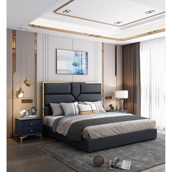 lit coffre design laiton dalia noir 140x190 achat vente structure de lit lit coffre design laiton da cdiscount