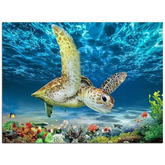 Kit De Peinture Diamant 5D, Tortue Dauphin Et Poisson DIY Broderie Diamant, Peinture Par Numéro, Diamond Painting,pour La Décoration à La Maison/Salon/ Chambre/Bureau 25x30cm S5619