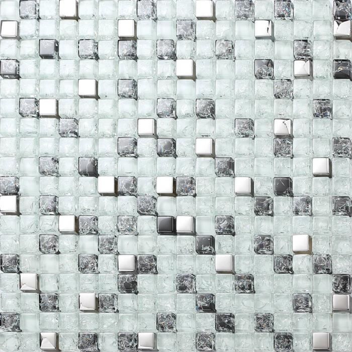 Carrelage Mosaique En Verre Argent Blanc Et Noir Effet Verre