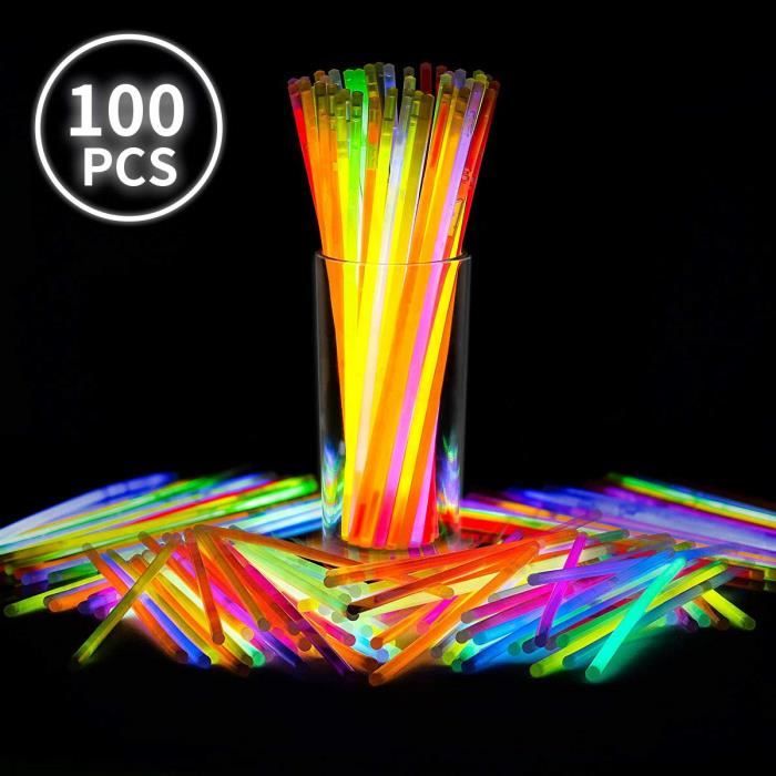 100 Bracelet Fluorescent Lumineux 7 Couleurs Bâtons Lumineux 100