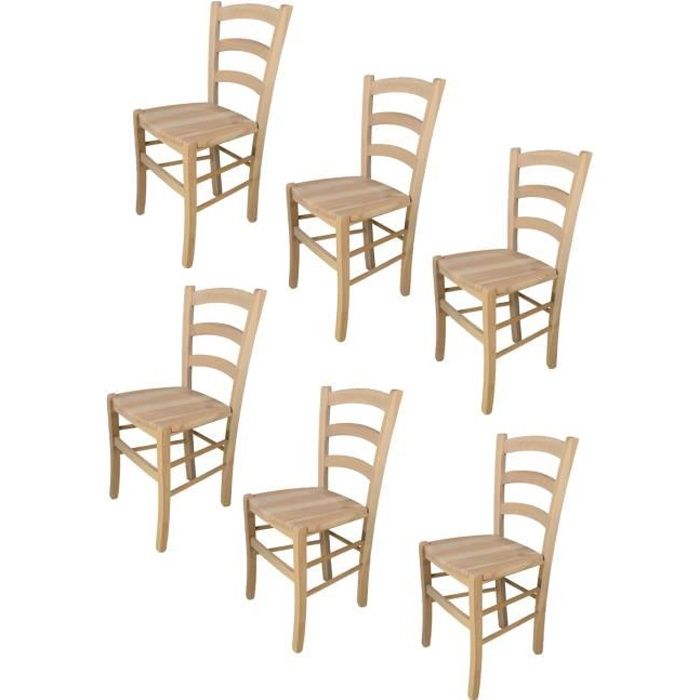 Tommychairs - Set 6 chaises cuisine VENEZIA robuste structure en bois de hêtre poli non traité 100% naturel et assise en bois