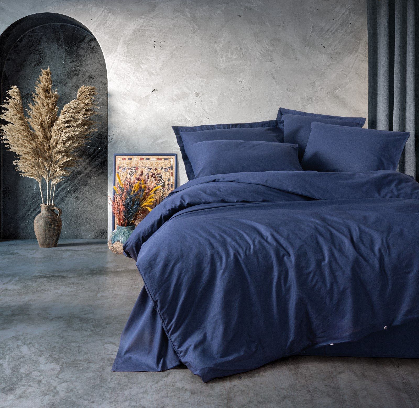 Parure de lit - 1 housse de couette 140 x 200cm + 1 taies doreiller 60 x 60 cm - 100% coton renforcé - Bleu foncé