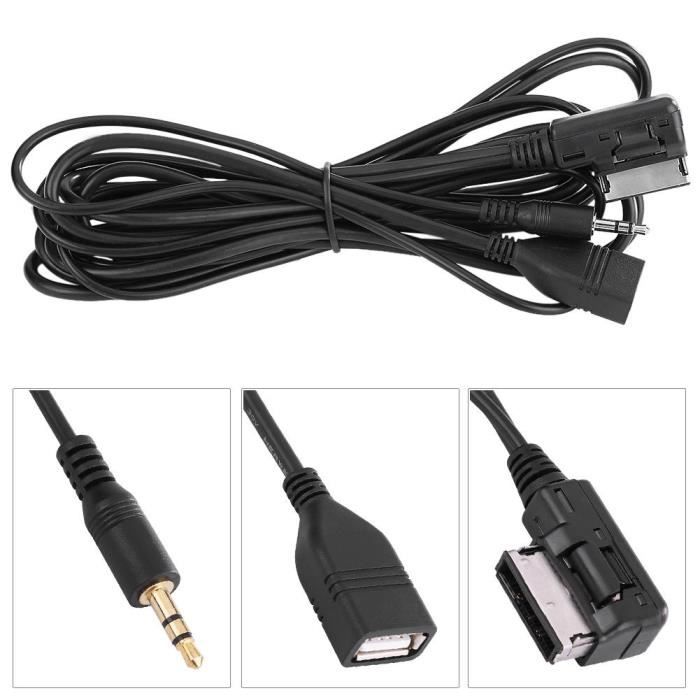 Qiilu USB de voiture pour Mercedes Benz Câble audio auxiliaire de chargeur USB d'interface AMI MMI de musique de voiture pour