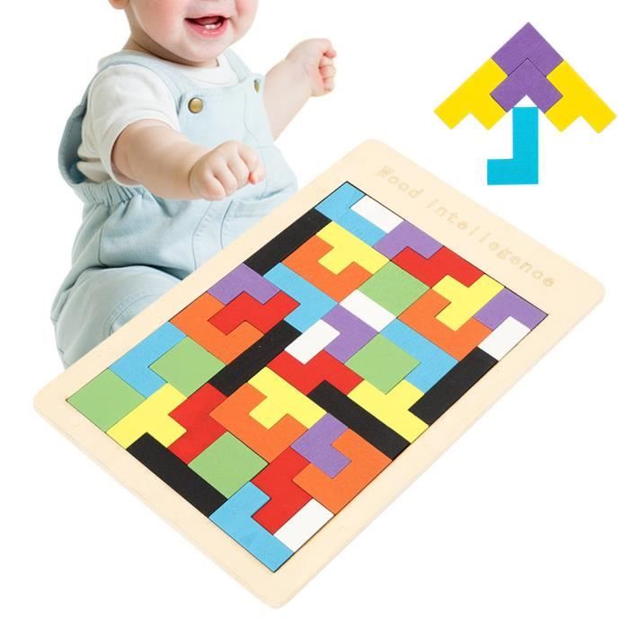 Tetris Jeu en bois Tetris Montessori Jouet 3 4 5 6 ans Puzzle 3D Intelligence Cerveau Jouet Blocs Géométriques Tetris Cadeau pour Enfants (A