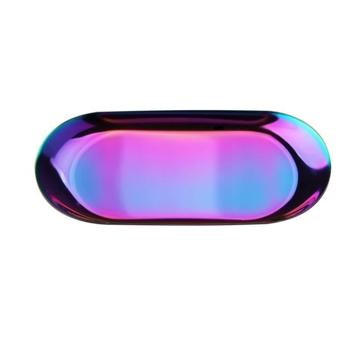 Plateau Rangement Maquillage Plateau Miroir Ovale MOAMUN - Décoration Vintage - 18x26,5cm - Gris Doré Rangement Bijoux Parfums