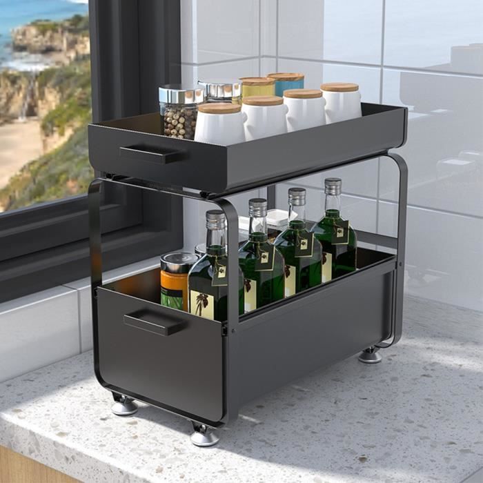 Panier tiroir pour meuble de cuisine - QIFAshma - Noir - Métal - Contemporain - Design