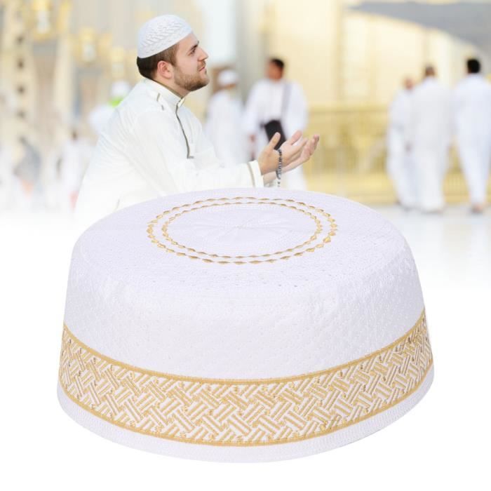 Fydun 59cm Chapeau de prière Musulman Noir mâle Doux Velours doré matériel Chapeau de culte Islamique Islam Bonnet de prière pour Homme