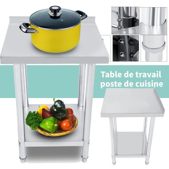 Table de Travail Cuisine Inox - VEVOR - 60 X 90 X 80 cm - Capacité de  Charge de 130 kg - Cdiscount Maison