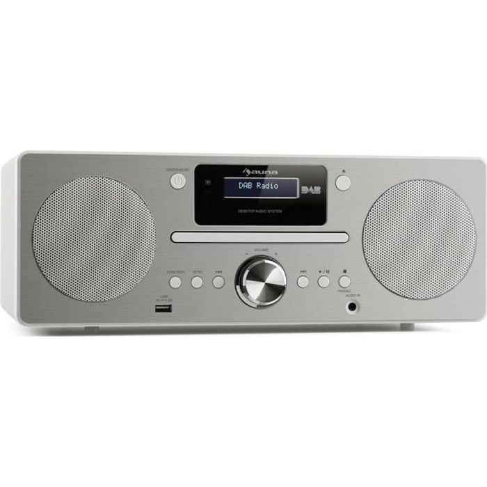 auna Harvard Chaîne compacte radio Internet DAB+ FM lecteur CD Bluetooth  marron Noyer