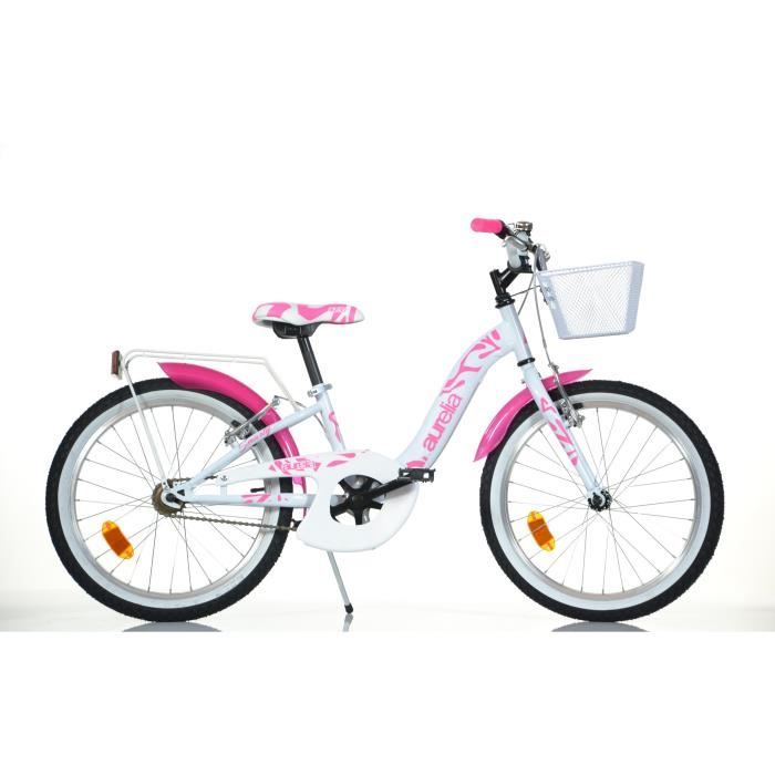 Vélo Fille Aurelia Smarty 20 Pouces Rose - Cadre en Acier - Freins V-Brake - Siège et Guidon Réglables