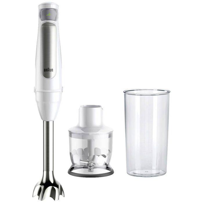 Braun MQ7020 WH Mixeur plongeant 1000 W sans BPA réglage de la vitesse en continu avec blender blanc argent Braun MQ7020 WH Mixeur plongeant 1000 W sans BPA réglage de la vitesse en continu avec blender blanc argent