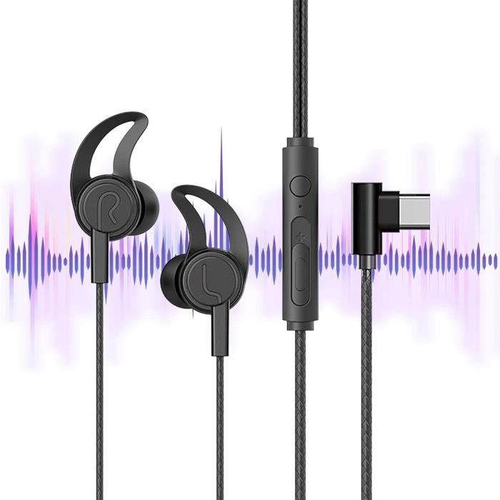 Écouteurs intra-auriculaires filaires de jeu avec microphone.