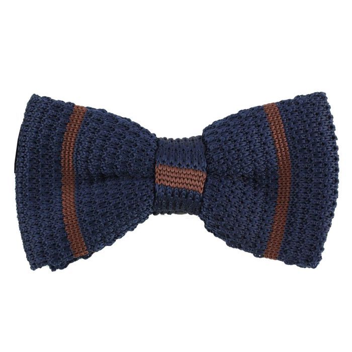 Nœud Papillon Tricot Marine Et Orange - Clj Charles Le Jeune, 10,5x6 Cm, Neuf