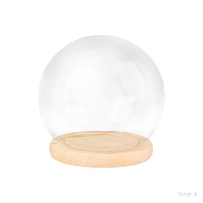 Cloche En Verre 15 Cm Avec Base Bois Antique – Dôme Présentation Plantes, Fleurs Séchées, Photos, Miniatures – Déco Élégante
