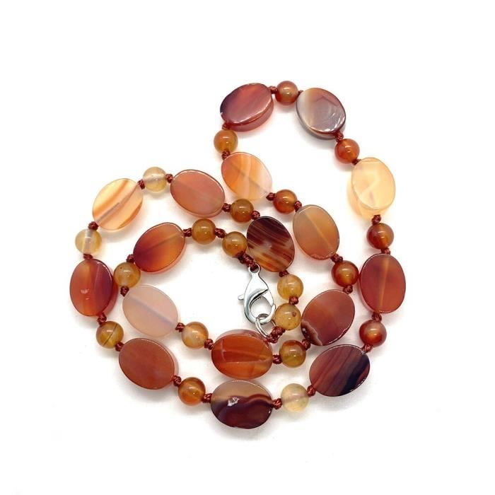 Collier Pendentif En Cornaline/agate Polie Avec Chaîne En Alliage Doré - Bijou Vintage