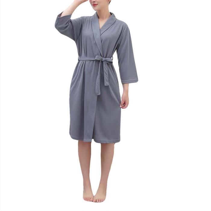 M Gris Peignoirs De Bain Femme Robes De Spa Chambre En Coton