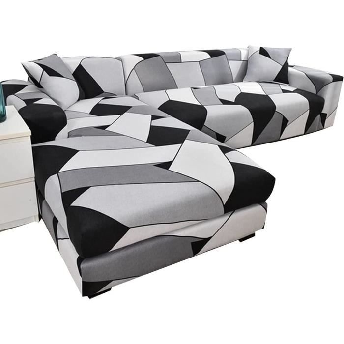 BOLUXIU Housse De Canapé Extensible D'Angle Pour 1/2/3/4 Places (Le Canapé En Forme De L En Nécessite Deux