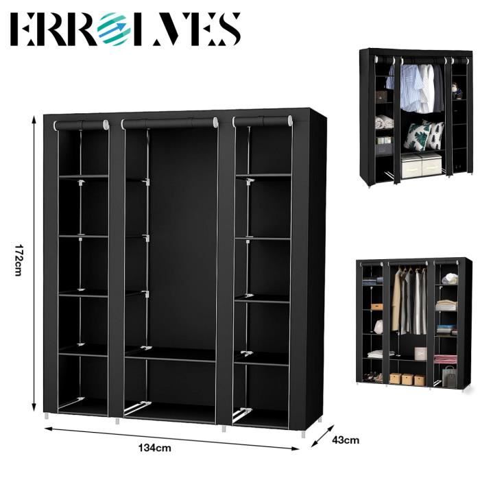 Armoire de rangement ERROLVES - Noir - 172*134*43cm - dressing grande capacité - XXL