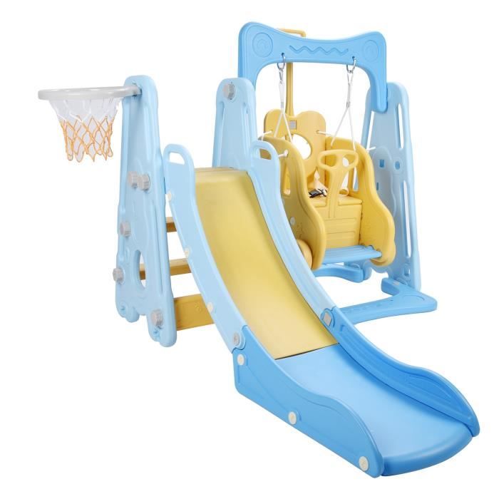 Toboggan Balançoire 3 en 1 pour Enfants Bébé avec Échelle d'Escalade Panier  de Basket Portique Aire de Jeu Extérieur Intérieur Bleu - Cdiscount Jeux -  Jouets