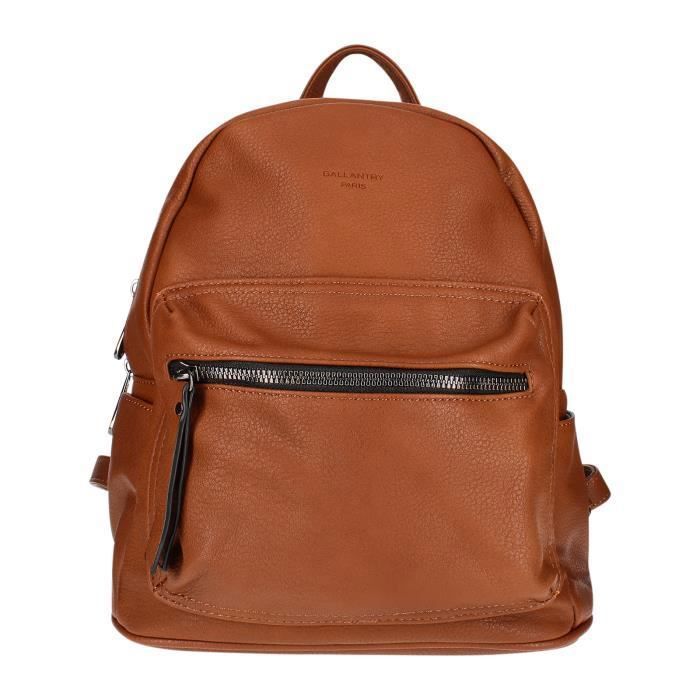 Sac dos Feminin en similicuir effet grain Gallantry Paris Marron