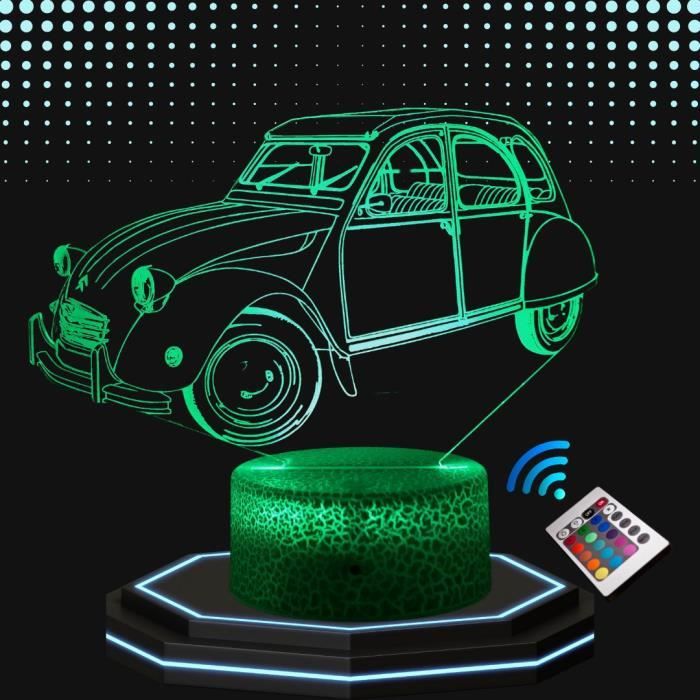 Lampe chevet 3D LED voiture de collection 2CV deux chevaux Veilleuse changement de couleurs Lampe tactile bureau chambre vintage