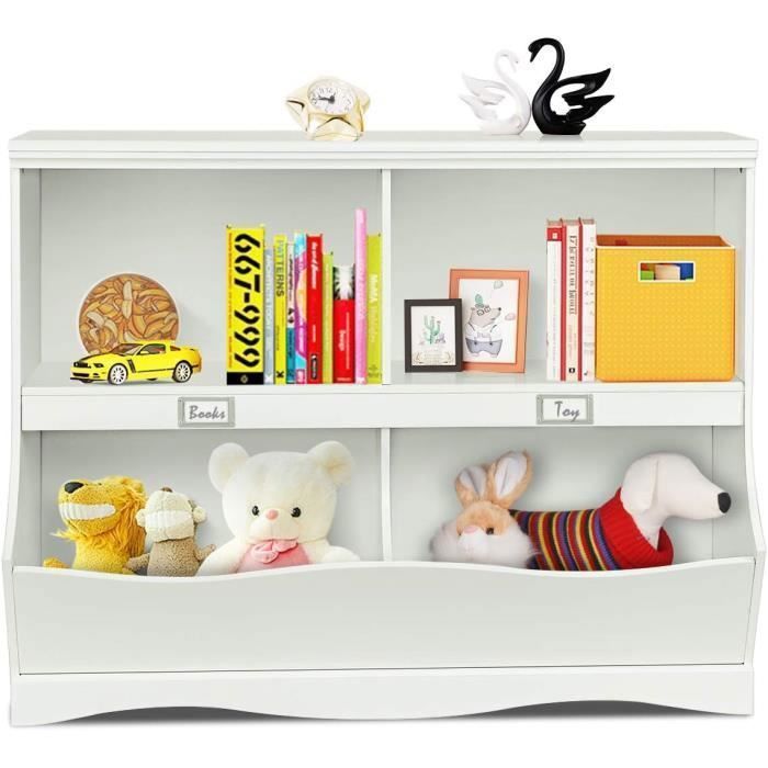 Bibliothèque Enfant En Forme De Maison GOPLUS - 4 étagères Avec Pieds En Bois, Rangement Livres Et Jouets, Design Arc-en-ciel