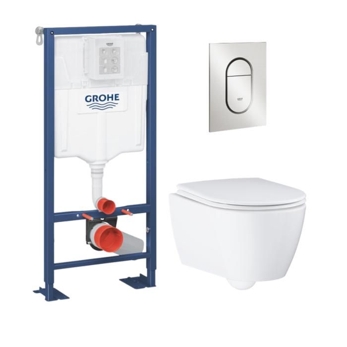 Grohe Pack WC suspendu sans bride Essence + abattant + plaque chromée + bâti
