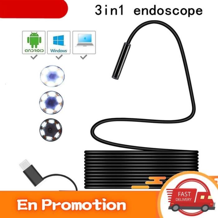 Endoscope HD 1080P 8mm Avec Caméra Flexible 5m - Pour Android Type C, étanche IP67 | Inspection Plomberie, Mécanique, DIY