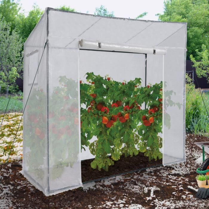 IDMARKET Serre de jardin blanche avec 2 fenêtres, porte zippée serre à tomates et serre d'hivernage