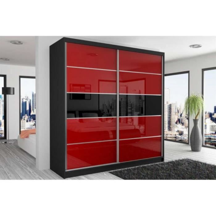Justhome Beauty 4 Armoire 218 200 60 Couleur Noir Mat Rouge Noir