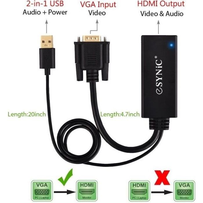 Convertisseur VGA USB vers to HDMI Câble Adaptateur adapter Cdiscount