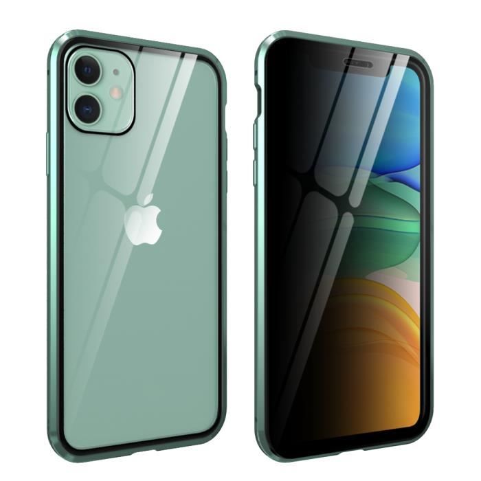 Iphone 11 Coque 360 Couverture Magnetique Cadre En Metal Verre Trempe Anti Espion Housse Etui De Protection Vert Cdiscount Telephonie