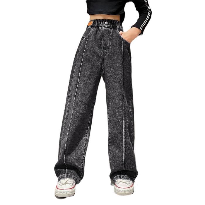 Jean Fille Baggy Taille Haute élastique - Jambes Larges, Décontracté, Avec Nœud Décoratif, Streetwear Pour Enfant - 2