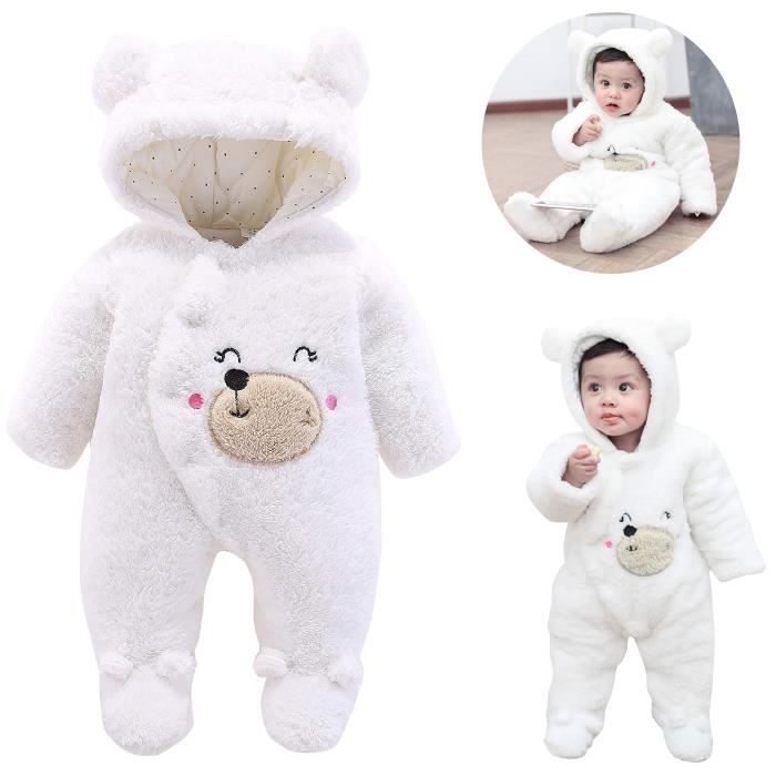 Combinaison De Neige Bebe Hiver Chaud Flanelle Grenouillere Naissance Tenues Barboteuse A Pieds Manteau A Capuche 3 12 Mois Blanc Blanc Blanc Cdiscount Pret A Porter