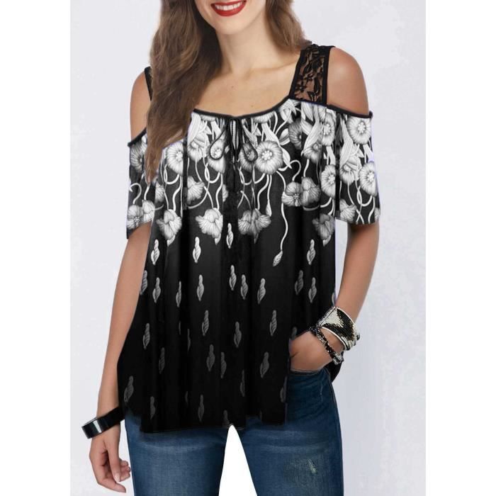 Europ en Sans bretelles Tee Shirt Femme Dentelle Imprim Fleur