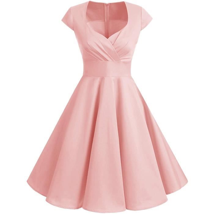 Robe Cocktail Vintage Années 50 – Style Rockabilly Audrey Hepburn, Manches Longues, Plissée Genou, 100% Polyester