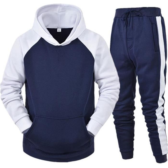 Survetement Homme Ensemble Hommes Sweats a Capuche et Sport Pantalons Cravate a la Taille Automne Hiver Gym Jogging Sportswear Bleu Cdiscount Pret a Porter