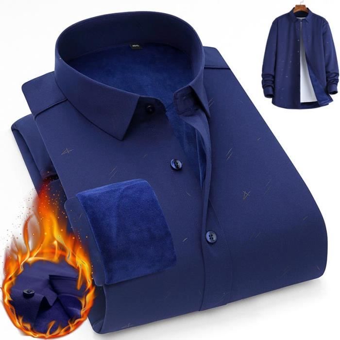 Chemise Homme Polaire Hiver Col Revers Manches Longues Chaud Casual Rayure Imprimé Noir