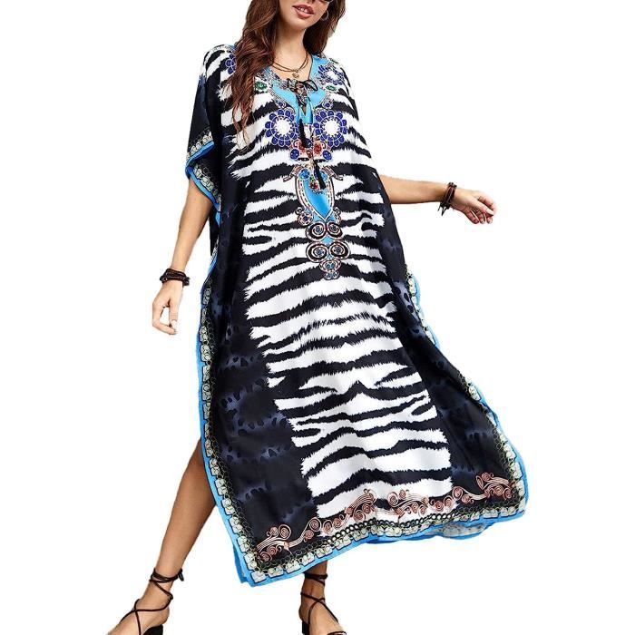 Robe Maxi Bohème été – Caftan Kimono Indien, Manches Courtes, Taille Unique, Multicolore