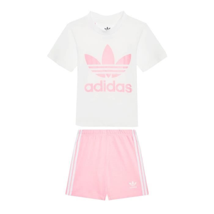 Ensemble Rose/Blanc Fille Adidas Short Tee Set