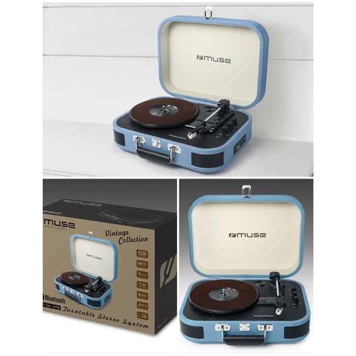Platine vinyle - MUSE - MT-201 BTB - Bluetooth - Préampli intégré - Valise portable bleu