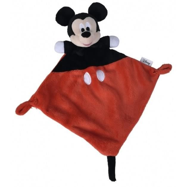 Doudou Plat Mickey La souris Rouge Et Noir 20 x 20 cm Doudou Enfant Disney Set Peluche Avec mouchoir 1 Carte Offerte