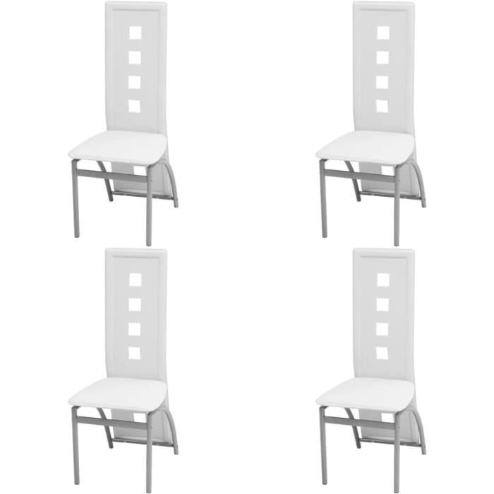 Chaises de cuisine et de salle à manger - OVONNI - Lot de 4 - Blanc - Simili - Structure en acier laqué